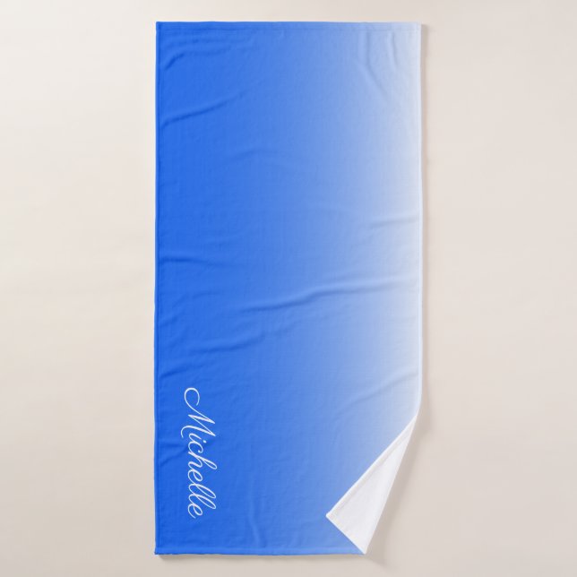 Personalized gradient ombre electric blue bath towel (Bath Towel)