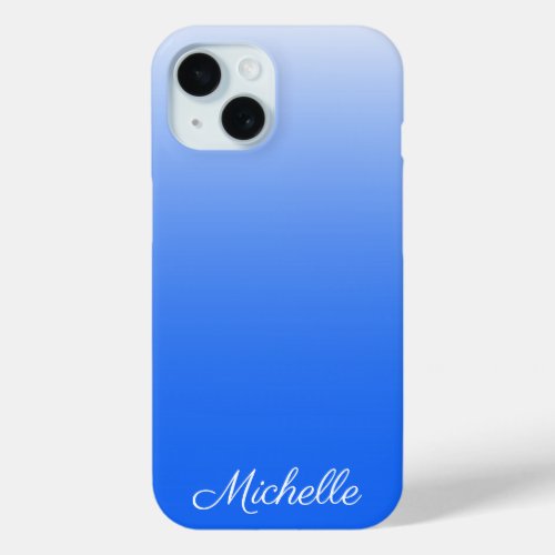 Personalized gradient ombre electric blue iPhone 15 case