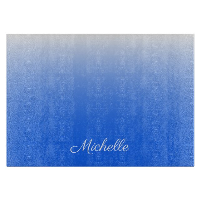 Personalized gradient ombre electric blue cutting board (Front)