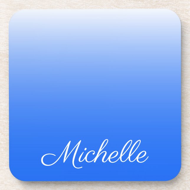 Personalized gradient ombre electric blue drink coaster (Front)