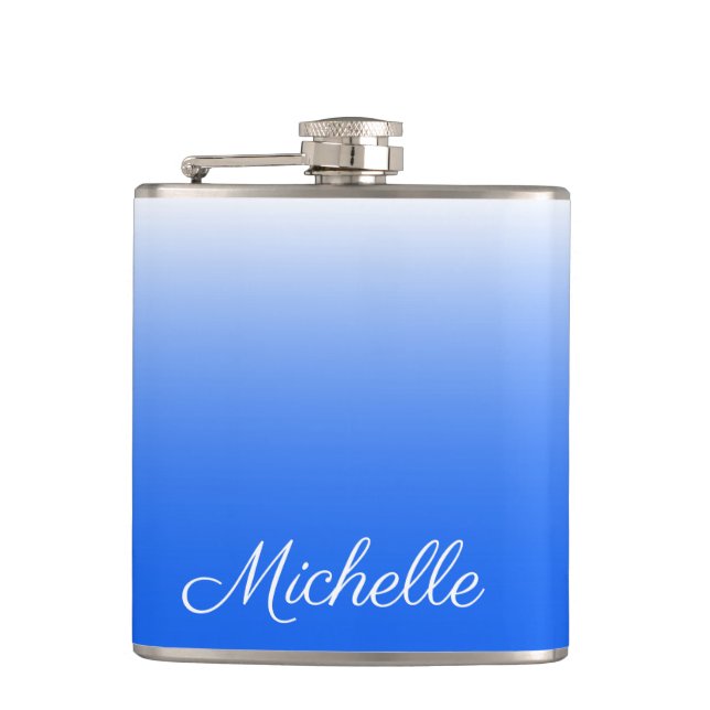 Personalized gradient ombre electric blue flask (Front)