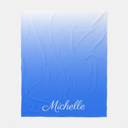 Personalized gradient ombre electric blue fleece blanket