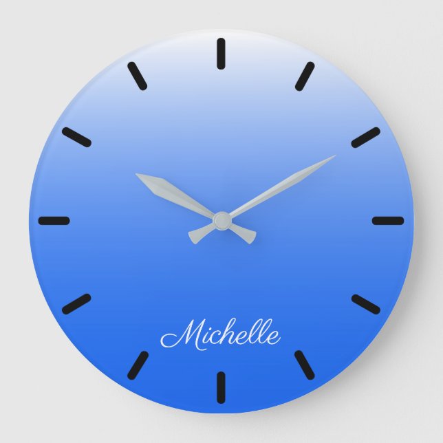 Personalized gradient ombre electric blue large clock (Front)