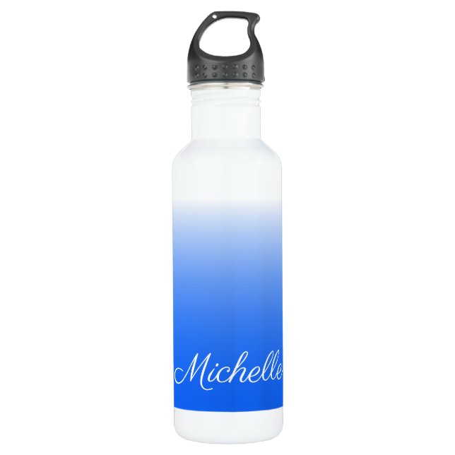 Personalized gradient ombre electric blue stainless steel water bottle (Front)