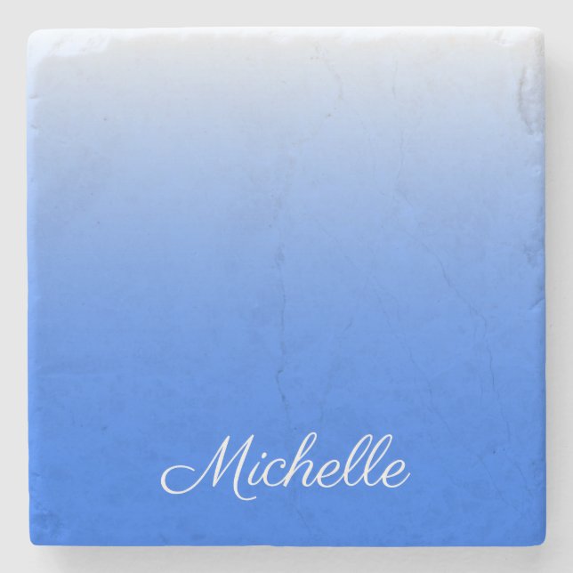 Personalized gradient ombre electric blue stone coaster (Front)