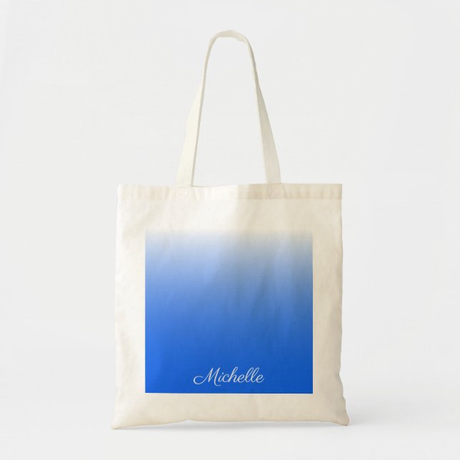 Personalized gradient ombre electric blue tote bag (Front)
