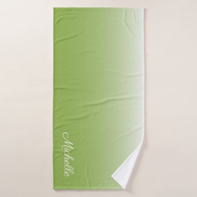 Personalized gradient ombre greenery green bath towel (Bath Towel)