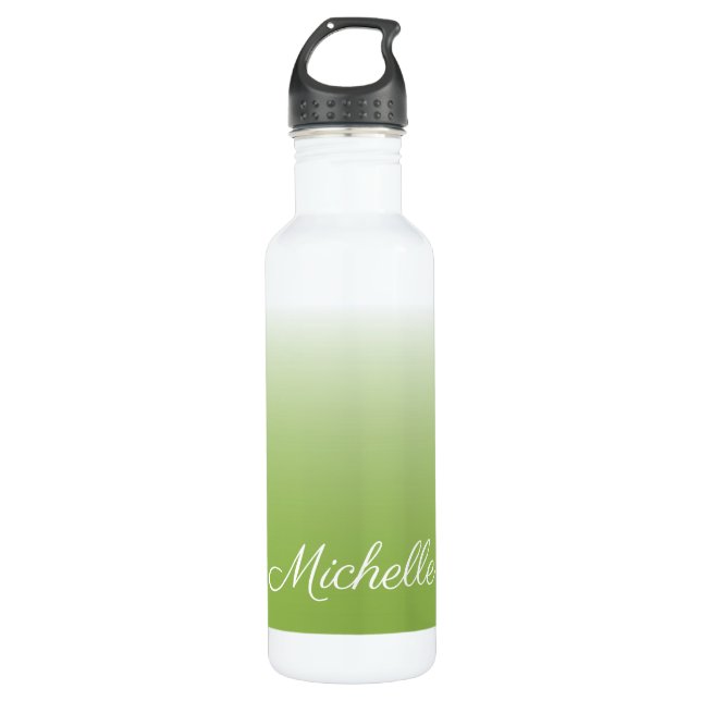 Personalized gradient ombre greenery green stainless steel water bottle (Front)