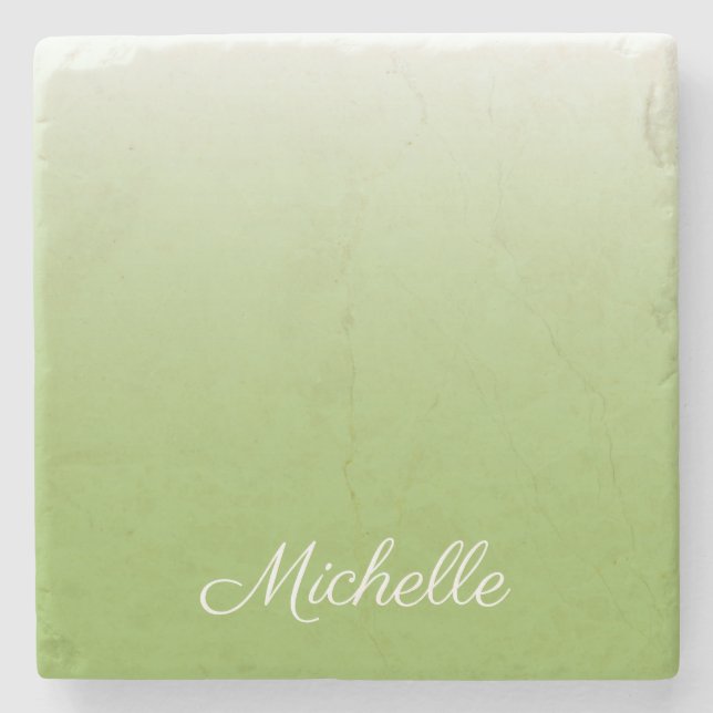 Personalized gradient ombre greenery green stone coaster (Front)