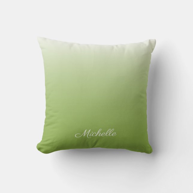 Personalized gradient ombre greenery green throw pillow (Front)