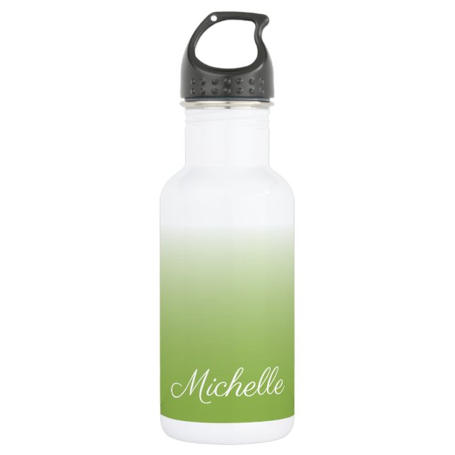 Personalized gradient ombre greenery green water bottle (Front)