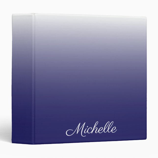 Personalized gradient ombre navy blue 3 ring binder (Front/Spine)