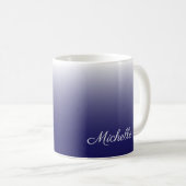 Personalized gradient ombre navy blue coffee mug (Front Right)
