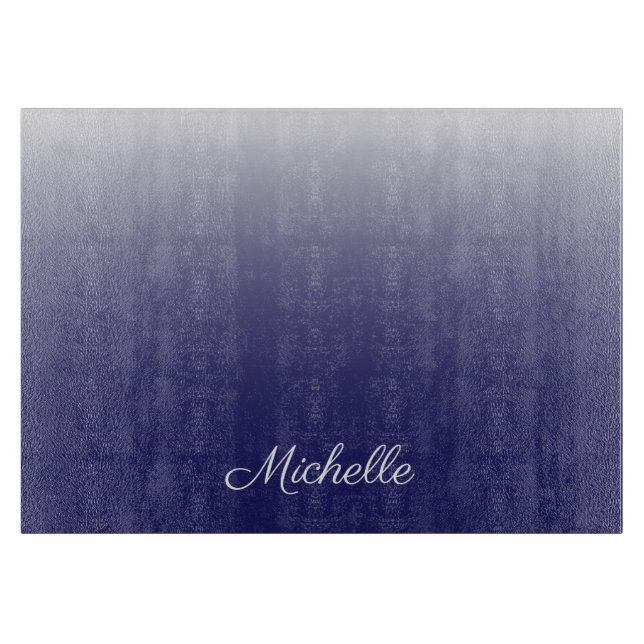 Personalized gradient ombre navy blue cutting board (Front)