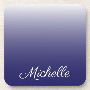 Personalized gradient ombre navy blue drink coaster