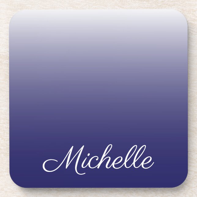 Personalized gradient ombre navy blue drink coaster (Front)