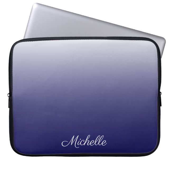 Personalized gradient ombre navy blue laptop sleeve (Front)