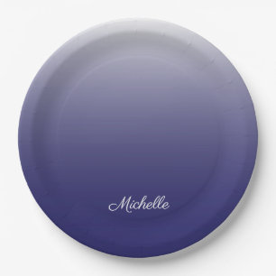 Personalized gradient ombre navy blue paper plates