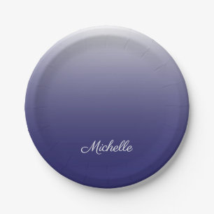 Personalized gradient ombre navy blue paper plates