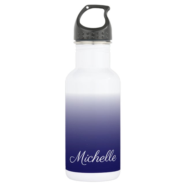 Personalized gradient ombre navy blue stainless steel water bottle (Front)