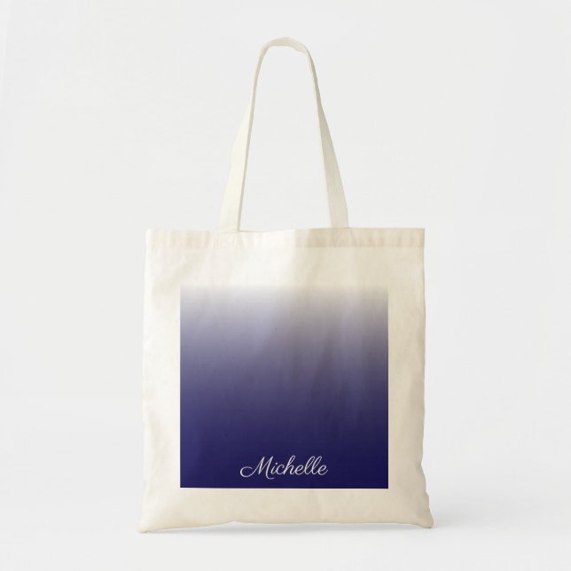 Personalized gradient ombre navy blue tote bag (Front)