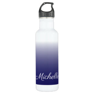 Personalized gradient ombre navy blue water bottle