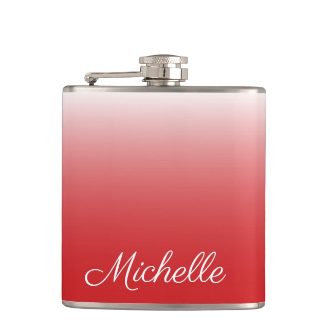 Personalized gradient ombre red hip flask (Front)