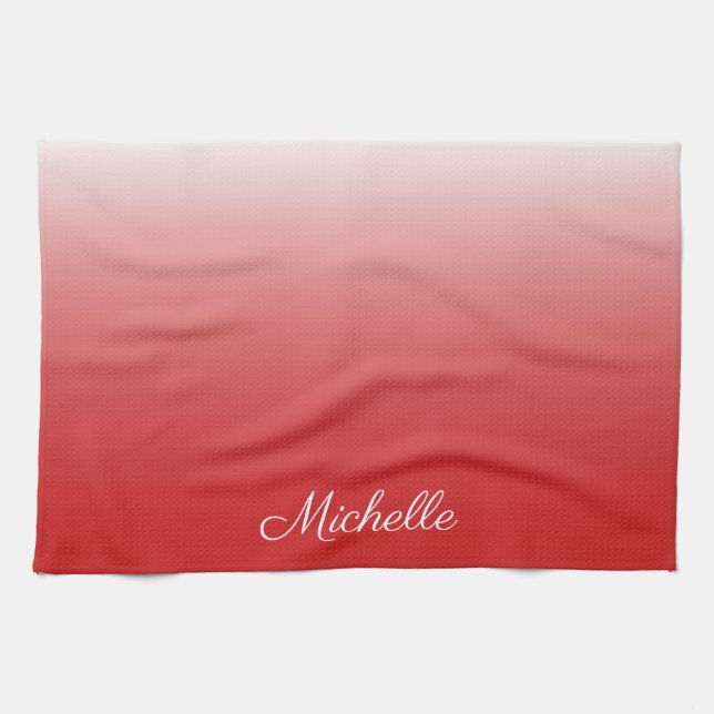 Personalized gradient ombre red kitchen towel (Horizontal)