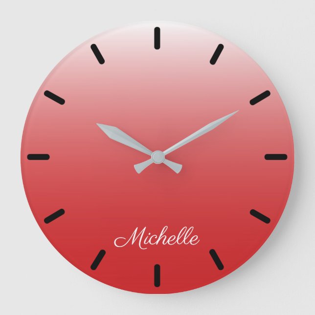 Personalized gradient ombre red large clock (Front)