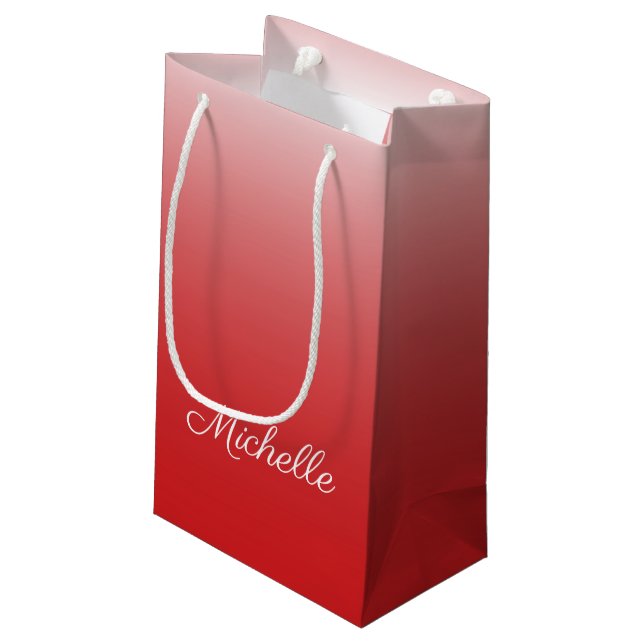 Personalized gradient ombre red small gift bag (Back Angled)