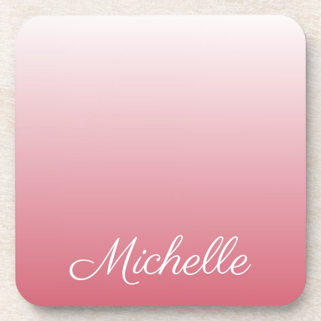 Personalized gradient ombre salmon pink beverage coaster (Front)