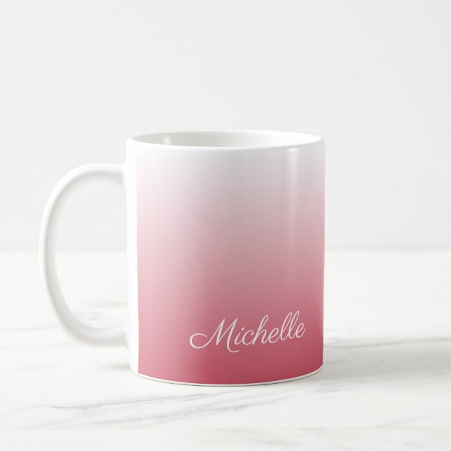 Personalized gradient ombre salmon pink coffee mug (Left)