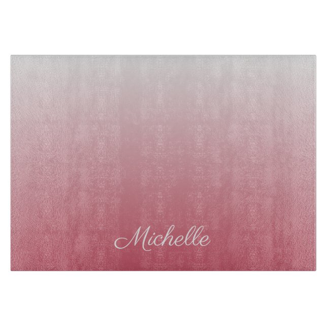 Personalized gradient ombre salmon pink cutting board (Front)
