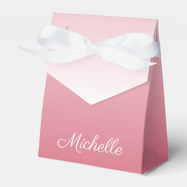 Personalized gradient ombre salmon pink favor boxes (Front Side)
