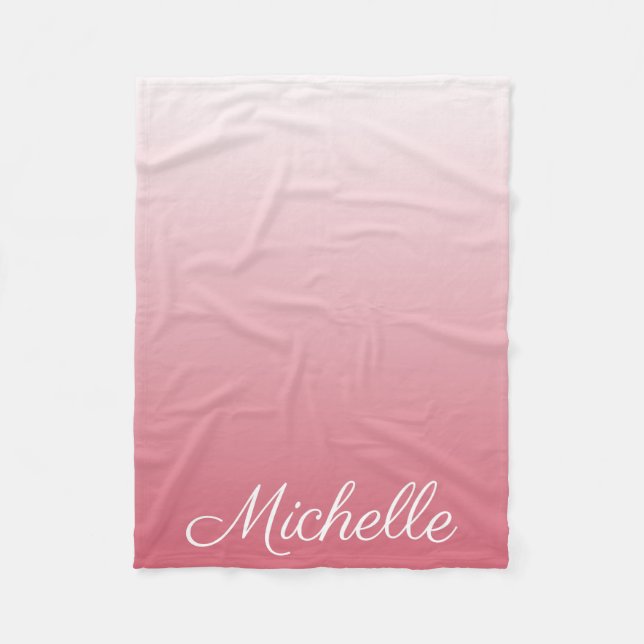 Personalized gradient ombre salmon pink fleece blanket (Front)