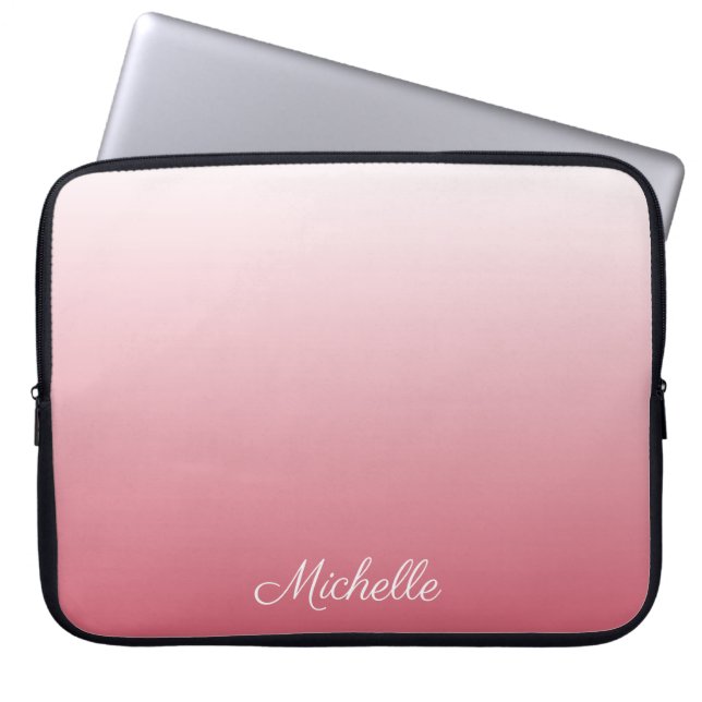 Personalized gradient ombre salmon pink laptop sleeve (Front)