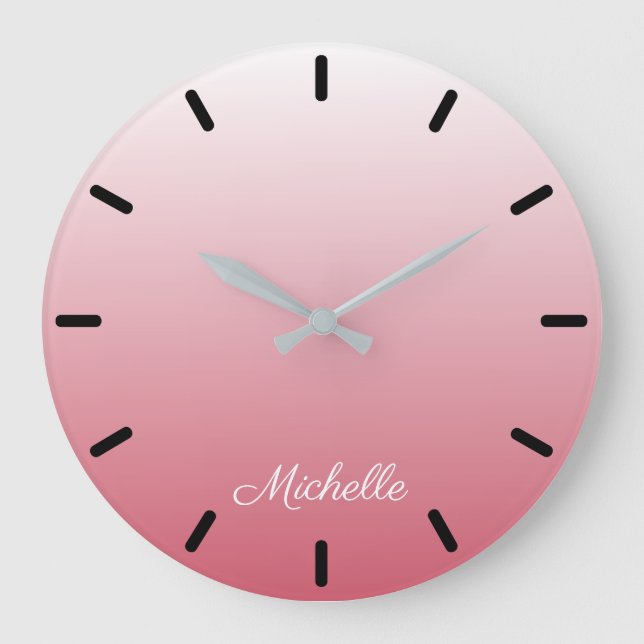 Personalized gradient ombre salmon pink large clock (Front)