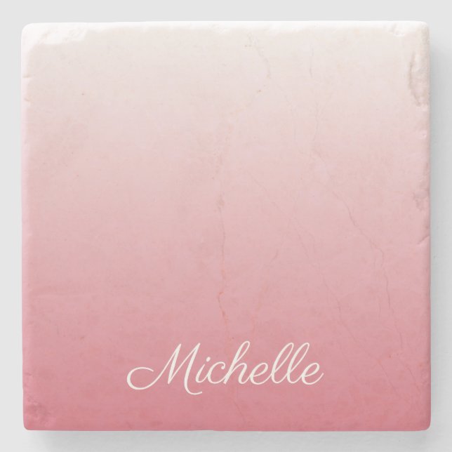 Personalized gradient ombre salmon pink stone coaster (Front)
