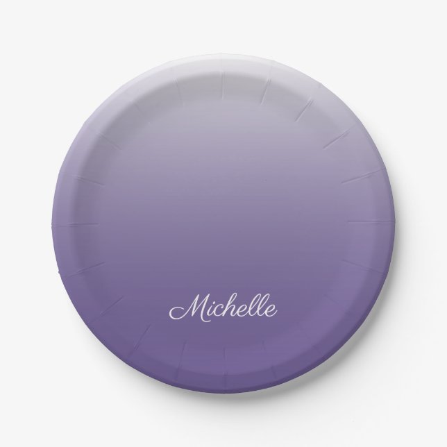 Personalized gradient ombre Ultra Violet Paper Plates (Front)