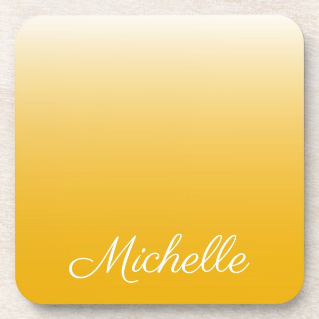 Personalized gradient ombre yellow drink coaster (Front)