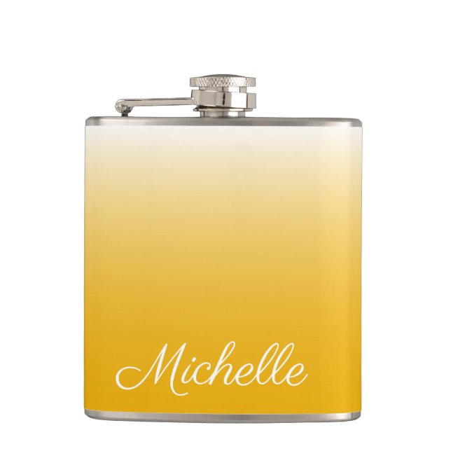Personalized gradient ombre yellow hip flask (Front)