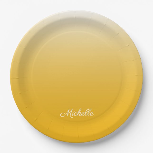 Personalized gradient ombre yellow paper plates (Front)