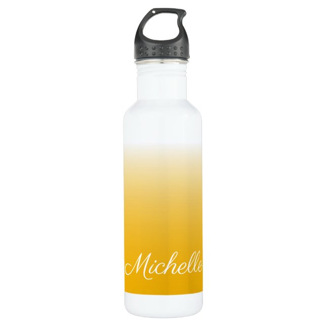 Personalized gradient ombre yellow stainless steel water bottle (Front)