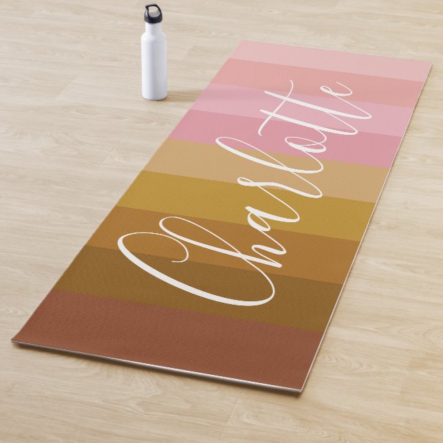 Personalized Gradient Pink Earth Tones Striped  Yoga Mat (In Situ)