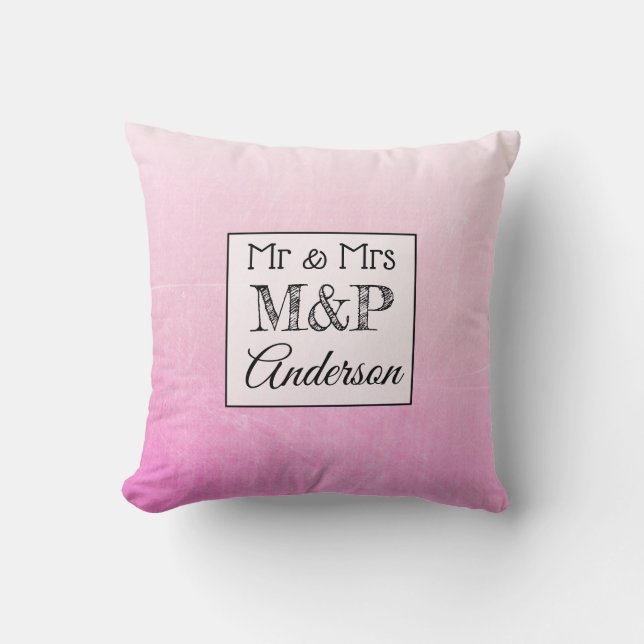 Personalized Gradient Pink Wedding Pillow (Front)