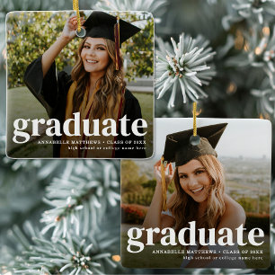 Personalized Graduate 2 Photo Christmas Ceramic Ornament