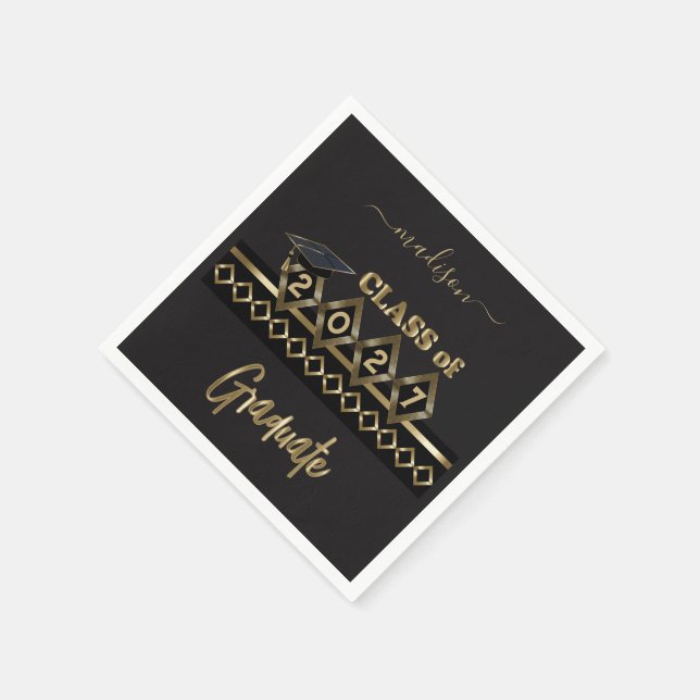 Personalized Graduate - Black and Gold Napkins (Corner)