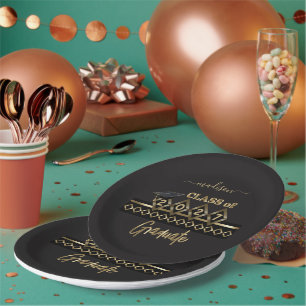 Personalized Graduate - Black and Gold Paper Plates