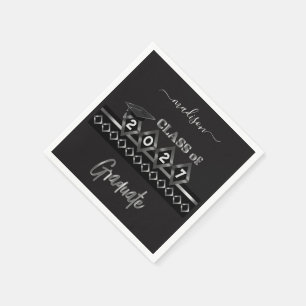 Personalized Graduate - Black and Silver Napkins