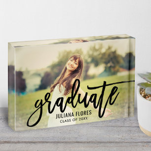 Personalized Graduate Black Brushed Script Photo Block
